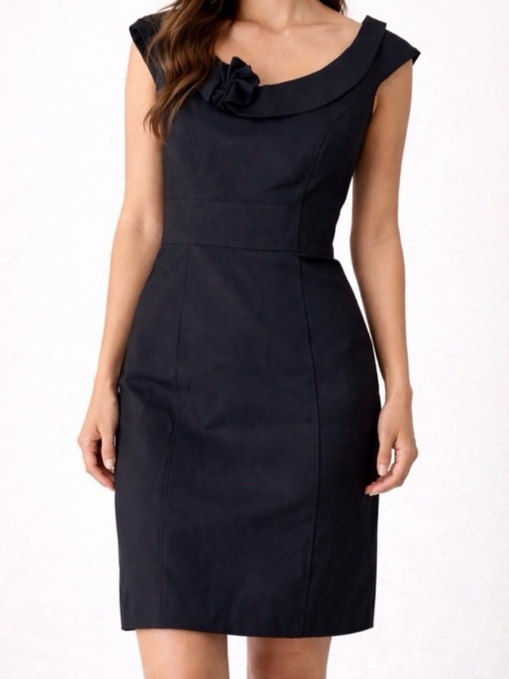Calvin Klein Black Rosette Bateau Neck Sheath Dress - Size 2 NWOT